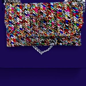 Celina Multicolor Rhinestone Bead & Sequins Detachable Chain Flap Bag NWT